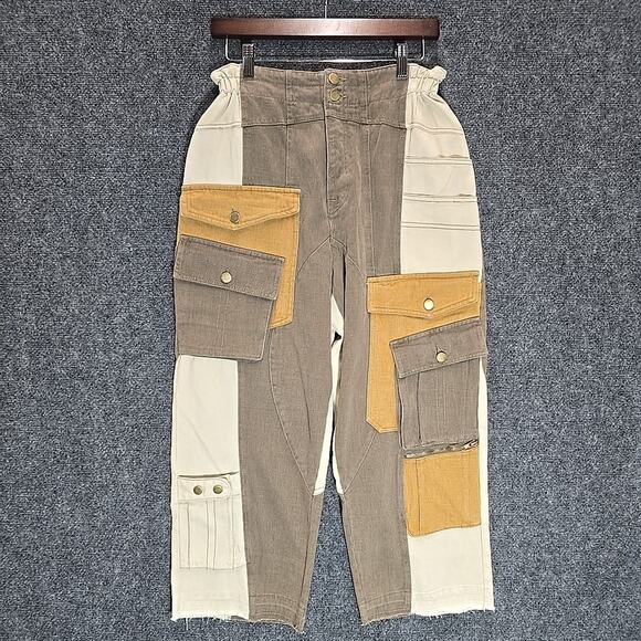 Oli & Hali Patchwork Paperbag Cargo Pants M Boho Utility Earthy Mineral Wash - Picture 15 of 16